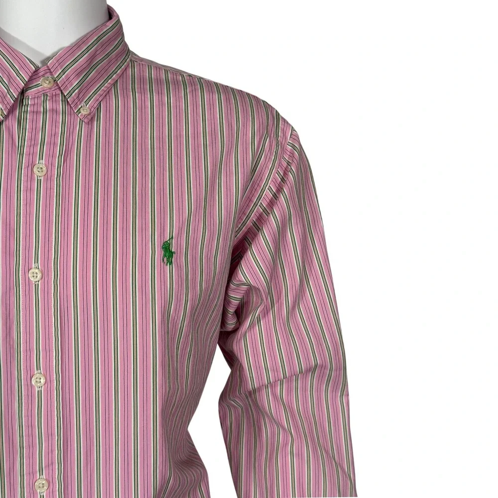 Polo Ralph Lauren Mens‎ XL Classic Fit Pink Green Striped Button Down Shirt